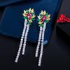 E0322 Длинные серьги-цветы с бахромой, темпераментные серьги с цветным цирконом и украшения для ушей.