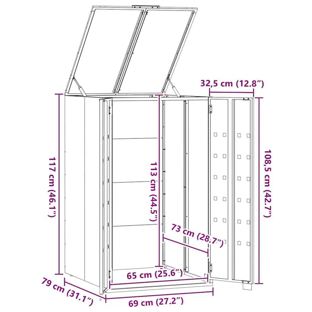 1 Ton Waste Bin Enclosure Gray 69 x 79 x 117 cm Steel