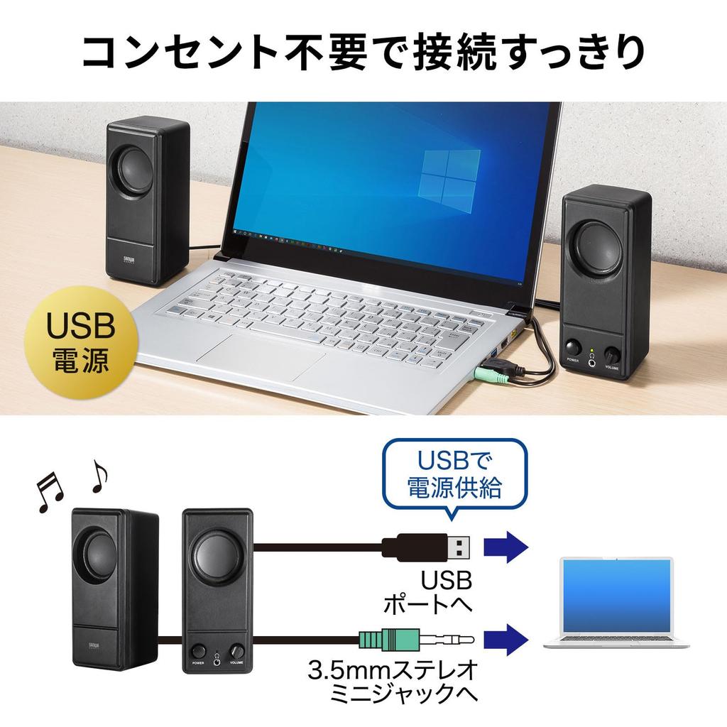 Sanwa Supply USB Powered PC Speaker MM-SPL18UBK
