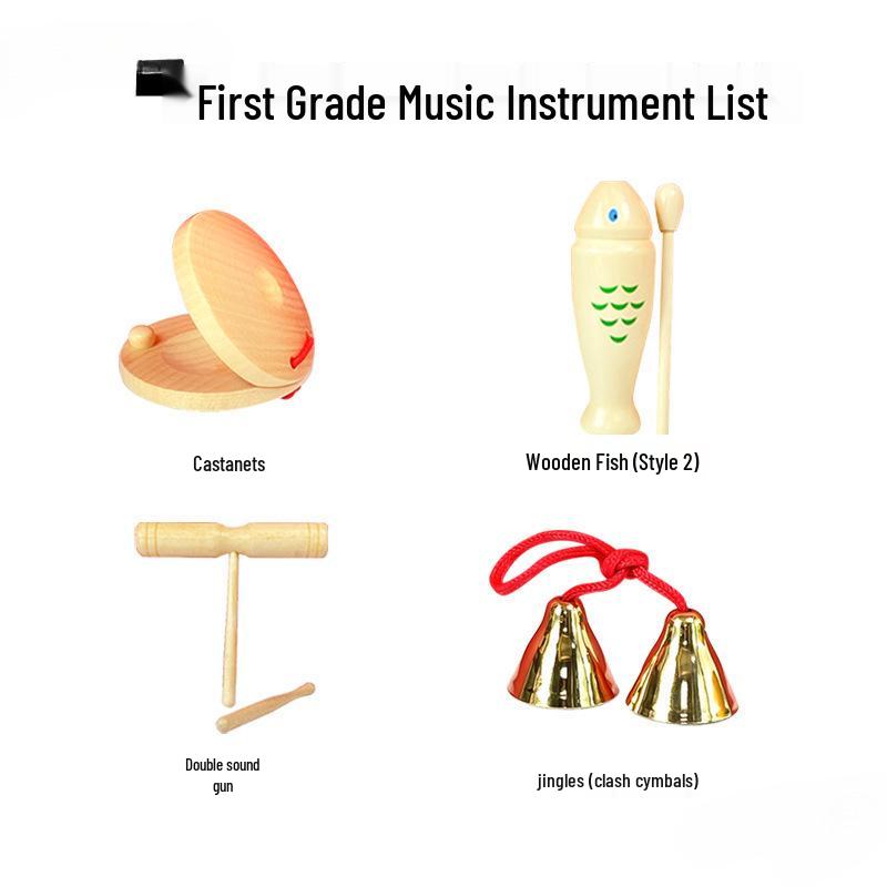 Jingle Bells Musical Instrument for First-Grade Music Class - Wooden Handle & Red Rope Copper-Plated Bell