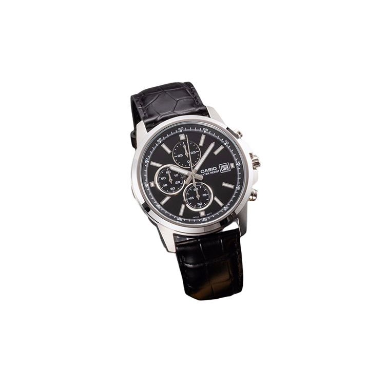 Casio Часы Мужские Черные MTH-5001L-1APR Дизайн с Тремя Циферблатами Водонепроницаемые Стрелки Простой Кварцевый Механизм Кожаный Ремешок