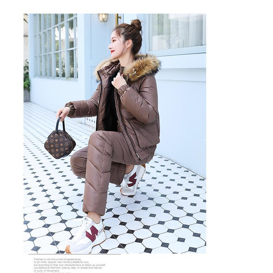 Уличная одежда с хлопковой подкладкой, женские зимние новые стильные топы и брюки, повседневная одежда, костюм, облегающая утолщенная одежда с хлопковой подкладкой