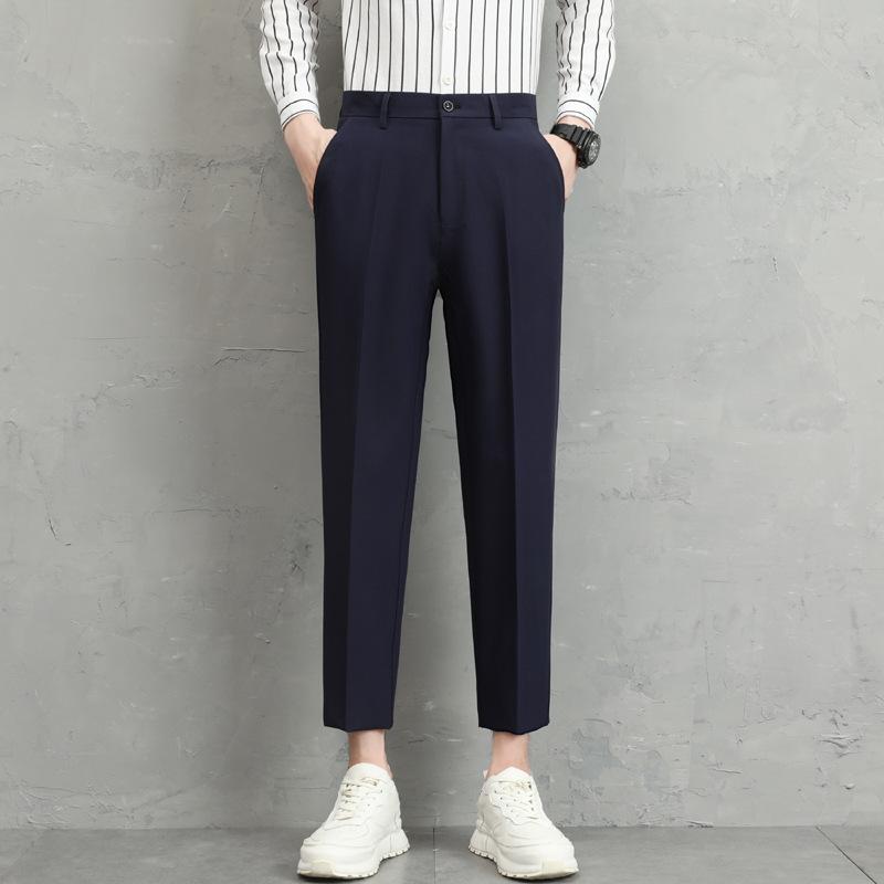 Летняя свободная версия мужских высококачественных однотонных вертикальных девятиточечных брюк большого размера