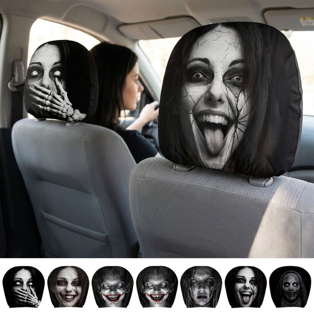 2Pcs Comfortable Halloween Car Headrest Cover Automotive Seat Headrest Cover All Seasons Use
