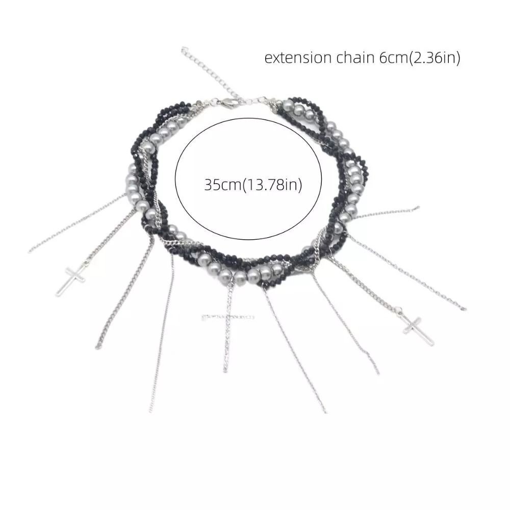 Multi-Layer Pearl Necklace Spice Girl Cross Pendant Necklace New Women's Choker