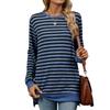 Autumn Winter Round Neck Striped Color Blocked Long Sleeved Loose T-shirt topPullovers & Long Sleeves (women’s)