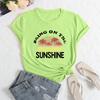 Summer Women's Letter Coconut Tree Print Loose Round Neck Casual Pure Cotton Short Sleeved T-shirts Women's