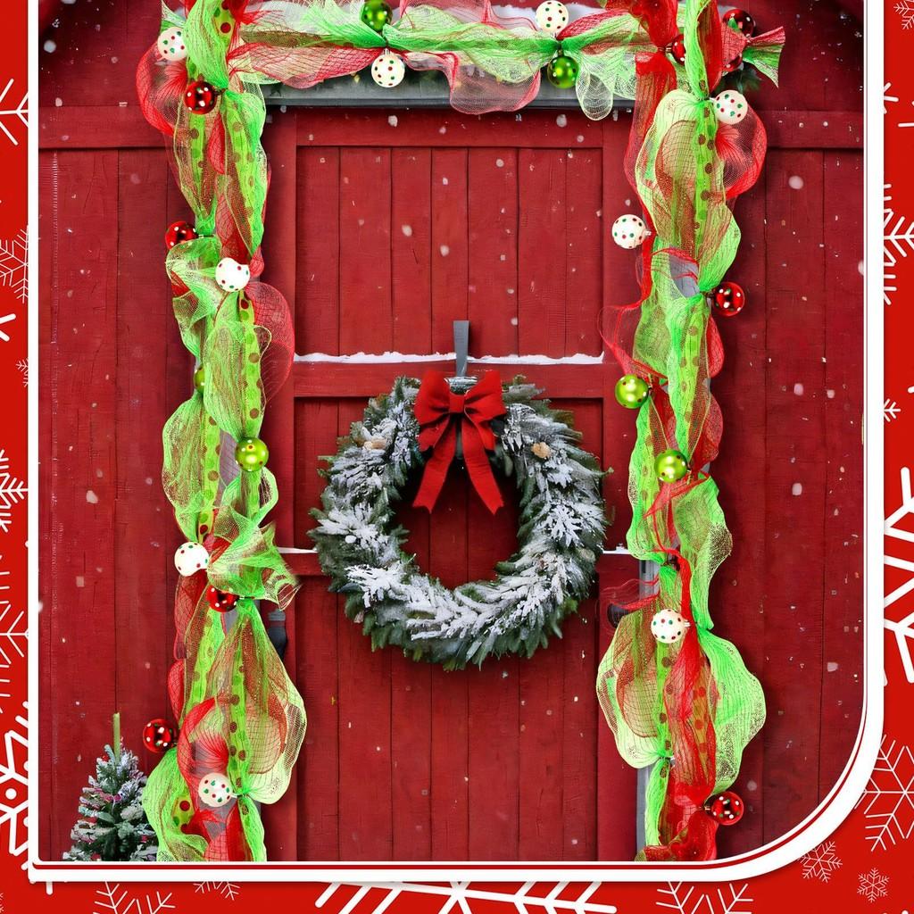 Holiday Wreath Accessory With Polyester Garland And Ribbon Beads For Christmas