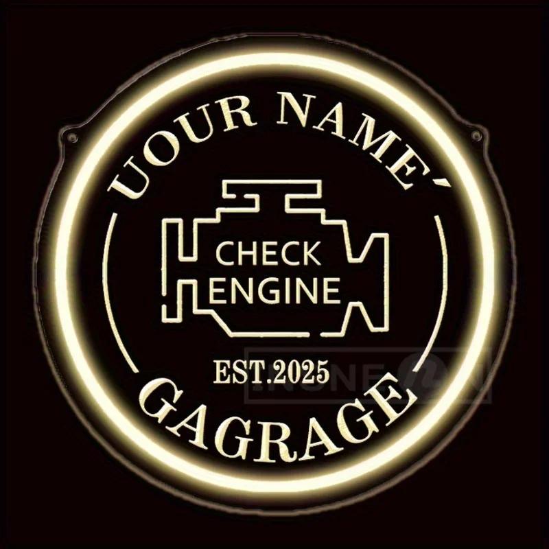 Гараж Индивидуальная светодиодная неоновая вывеска USB Настенный декор Check Engine Мужская комната Белый Авто свет для автосалонов Подарки Круглый