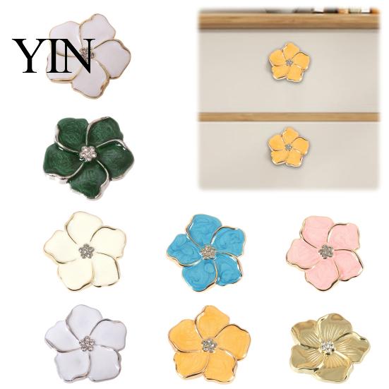 Small Storage Box Knobs Petal Cabinet Knob, Flower Drawer Pulls with Rhinestone Center, Zinc Kitchen Hardware Replacement Alloy Floral Dresser