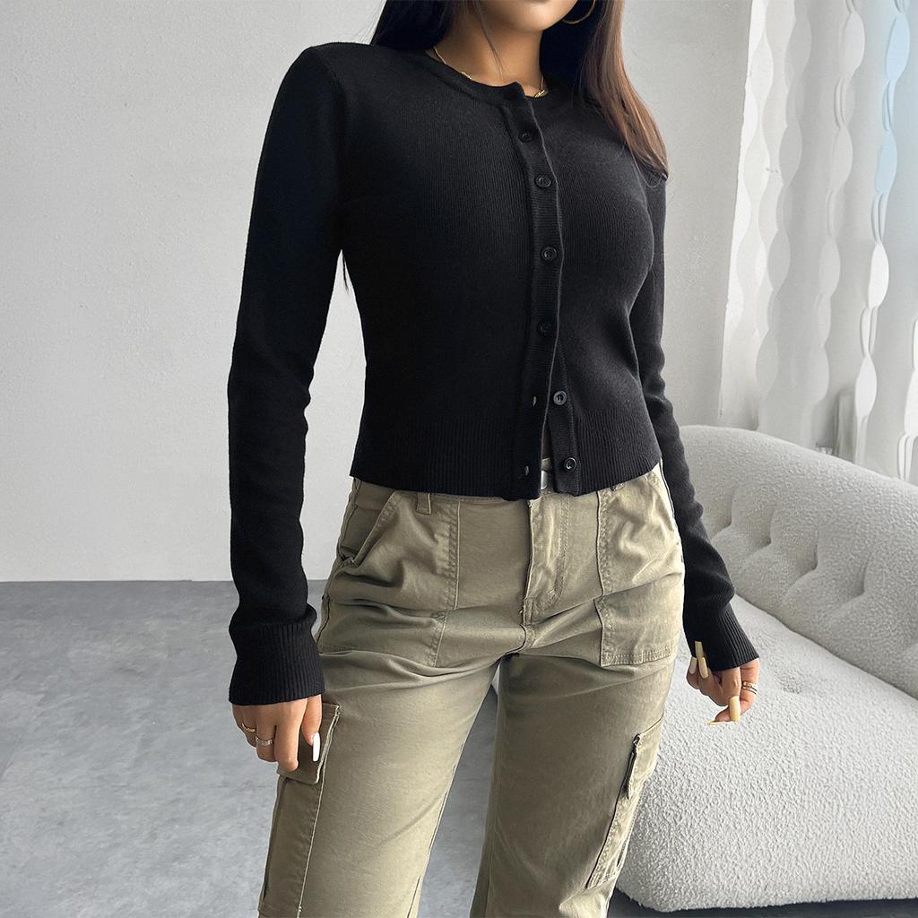 Женский осенне-зимний топ Temperament Slim Cardigan Row of Buttons Long Sleeves Jemper