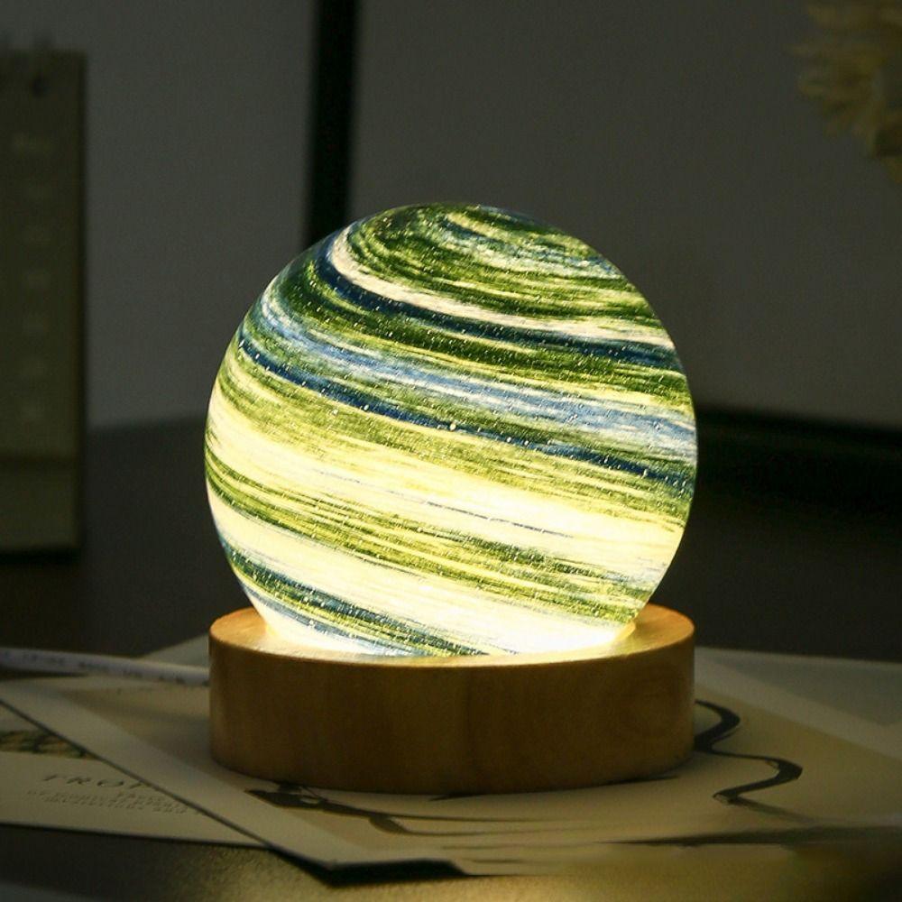 USB-вход 3D Планета Стеклянная Лампа С Деревянной Подставкой Светящаяся Стеклянная Сфера Хрустальный Шар 3 Цвета Света Регулируемая Яркость