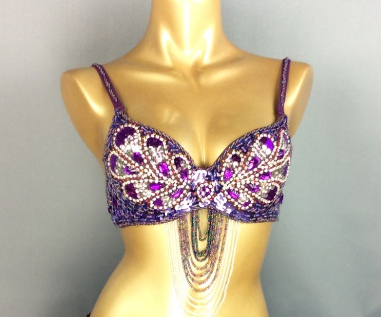 Women Beading Sequins Samba Carnival Belly Dancing Bra Top for Halloween Dance EDC Rave Mardi Gras Night Party Stage Performance