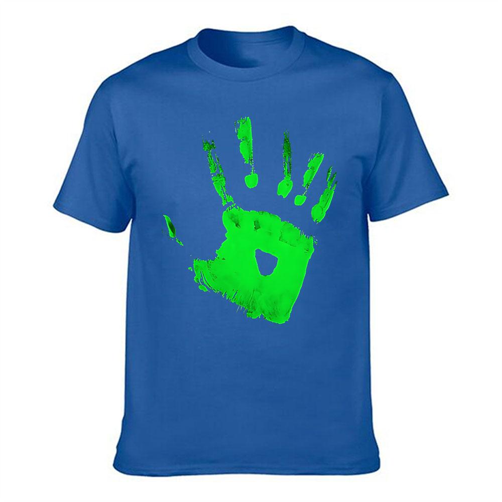 Unisexs Cotton Tshirt With Green Handprint Graphic Casual Short Sleeve Crewneck Tee For Daily Wear Streetwear