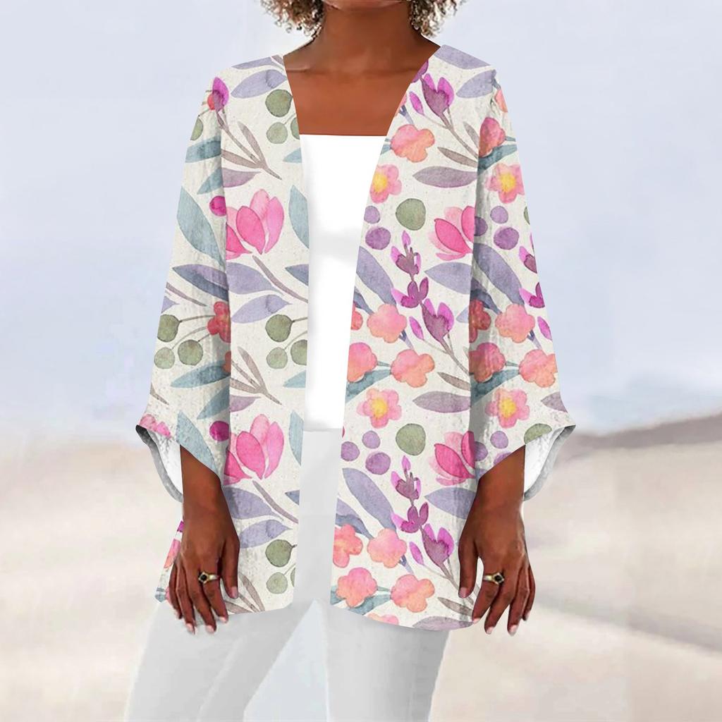 Women's Casual Fashion Printed Lightweight Medium Length Jacket Cardigan