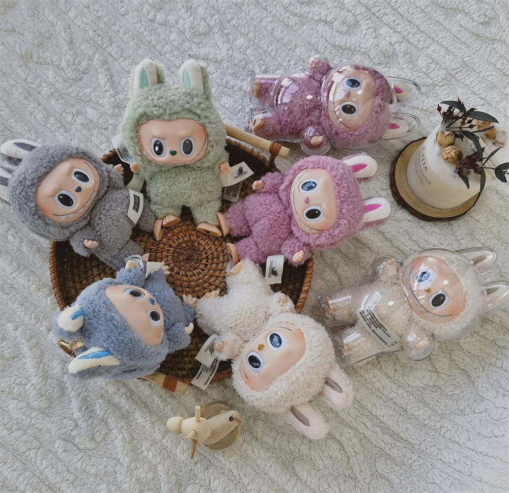 Labubu 1.0 Monster Auto Plush Hanging Ornament Cute Anime Blind Box Heartbeat Macaron Keychain Dashboard Mirror Decor Kids Birthday Christmas Gift Toy