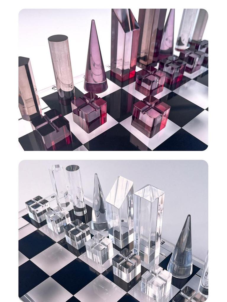 Transparent Acrylic Chess Set: Wear-Resistant Pieces & Plexiglass Board for a Luxurious Desktop Game Experience