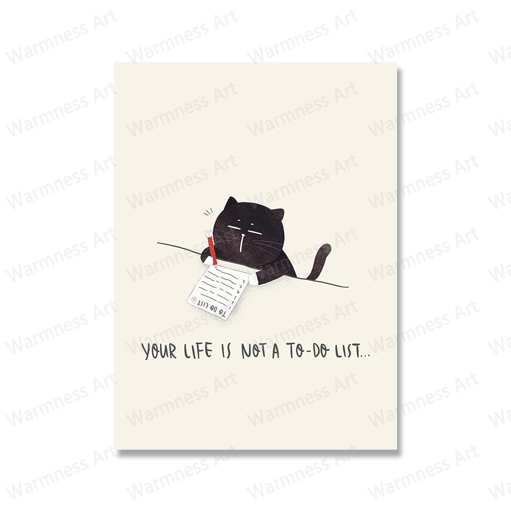 Смешной милый черный кот ест еду плакат скандинавский настенный рисунок холст картины принты мультфильм животные картинки для гостиной домашний декор без рамки