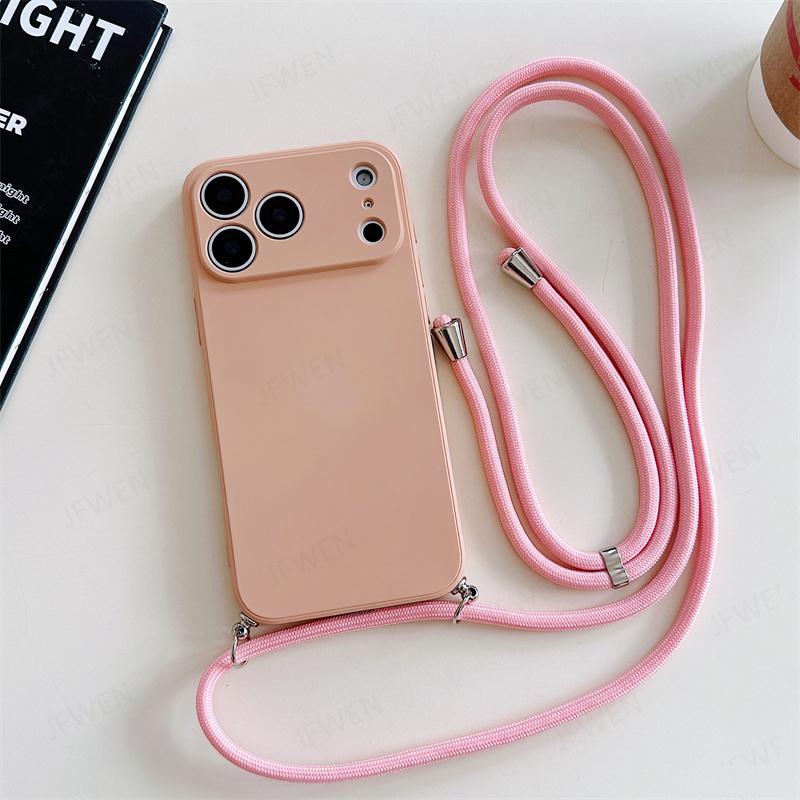 Чехол-кошелек на шею однотонный для iphone 17 Air 16 15 14 Plus 13 Pro Max Роскошный ударопрочный силиконовый мягкий ТПУ задняя крышка