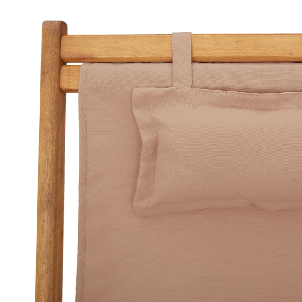 Folding Beach Chair Taupe Solid Eucalyptus Wood and Fabric