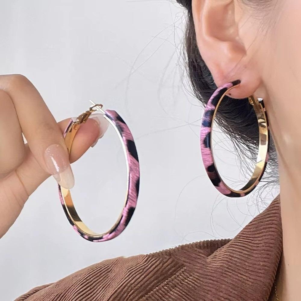 50mm Hoop Earrings Leopard Print Round Hoop Earrings Personality Fashion Hoop Earrings For Women