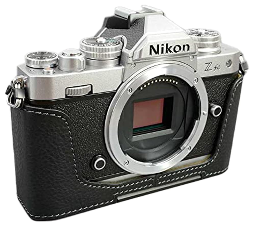 Japanese Italian Leather Camera Case for Nikon Z Fc Classic Black Black Metal Plate Luxury Genuine Leather Stylish Cool Nikon Zfc Case Lims