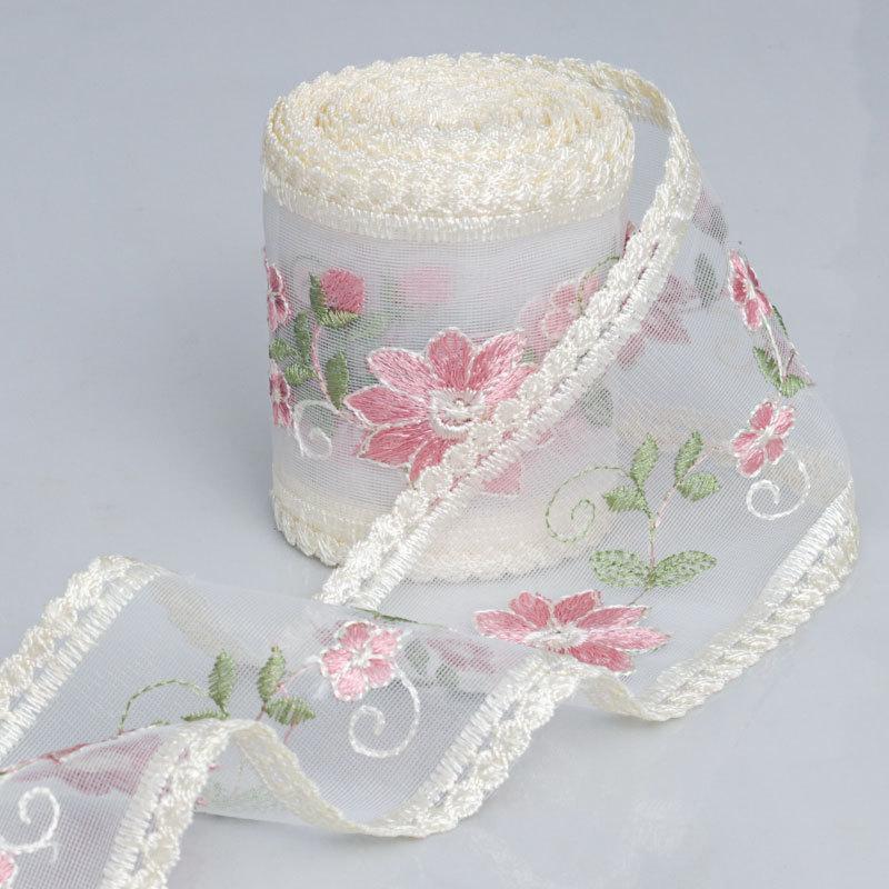 5 Yards Flower Embroidery Lace Trim Transparent Mesh Base Fabric DIY Clothing Accessories Bow Headdress New Chinese Style Ribbon