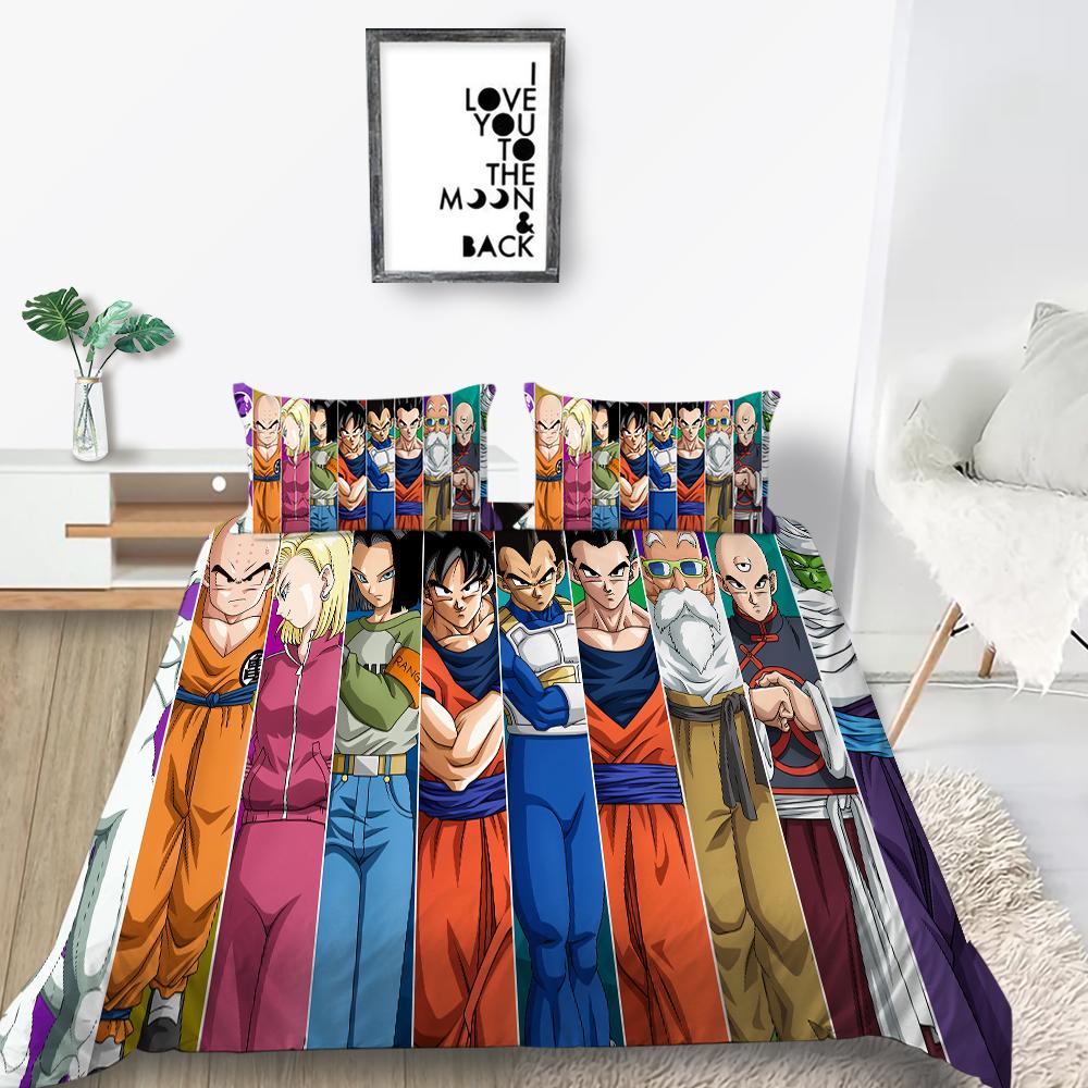 Новый мультяшный комплект постельного белья с принтом Dragon Ball, детское постельное белье, пододеяльник, наволочка, простыня/комплект двуспального размера, удобное украшение для дома