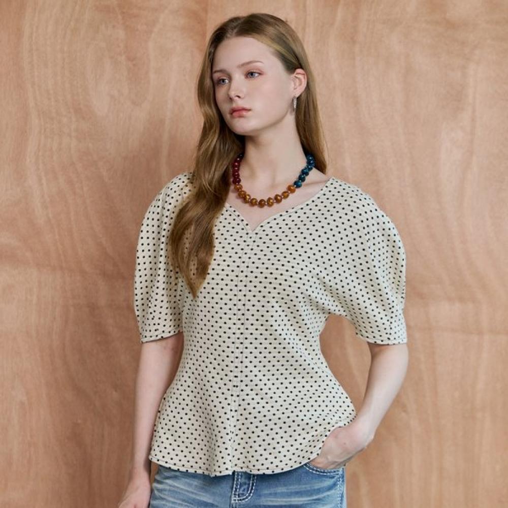 Maxza DoT Jacquard HearT Neck Peplum T shirT cf08qT600na