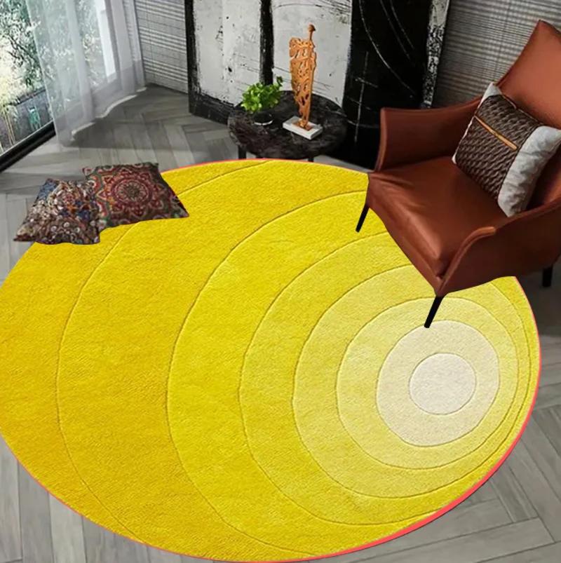 Retro Brown Concentric Circle Round Rug Nordic Geometric Carpet Soft Plush Living Room Bedroom Area Mat