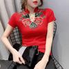 New Summer Fashion Vintage Ethnic Dance Clothes T-Shirt Sexy Hollow Out Flowers Embroidery Women's Tops High Quality Cotton Tees