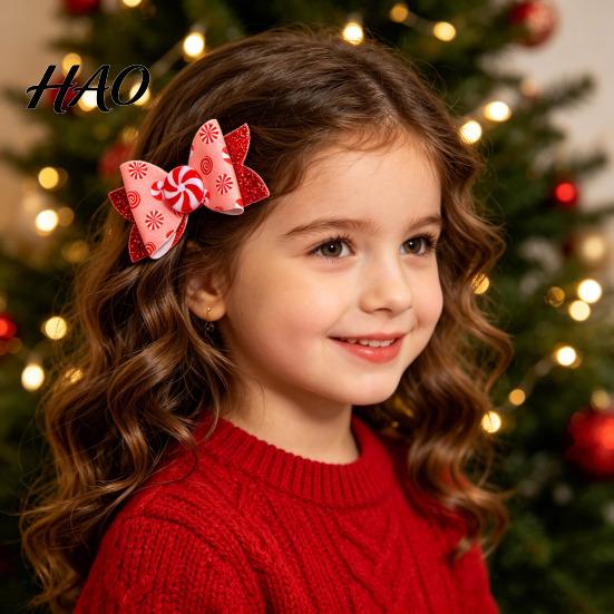 Christmas Bow Hair Clips Candies Clip for Women Girls, Sweet Glitter Hairpins, Artificial Leather Sparkly Clip, Cute Pink Accessories Holiday
