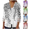 Ladies Loose Casual Printed Three Quarter Sleeve Mesh Stitching Button Shirt Cardigan Top