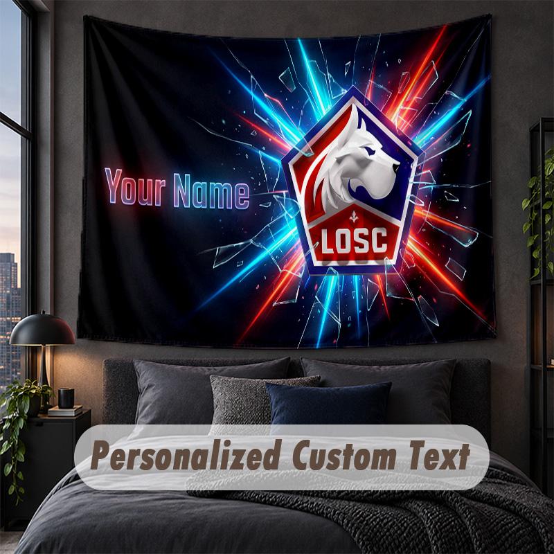 Custom Name Text Tapestry,LOSC Lille FC Decorative Wall Hanging, Background Tapestry For Home Bedroom