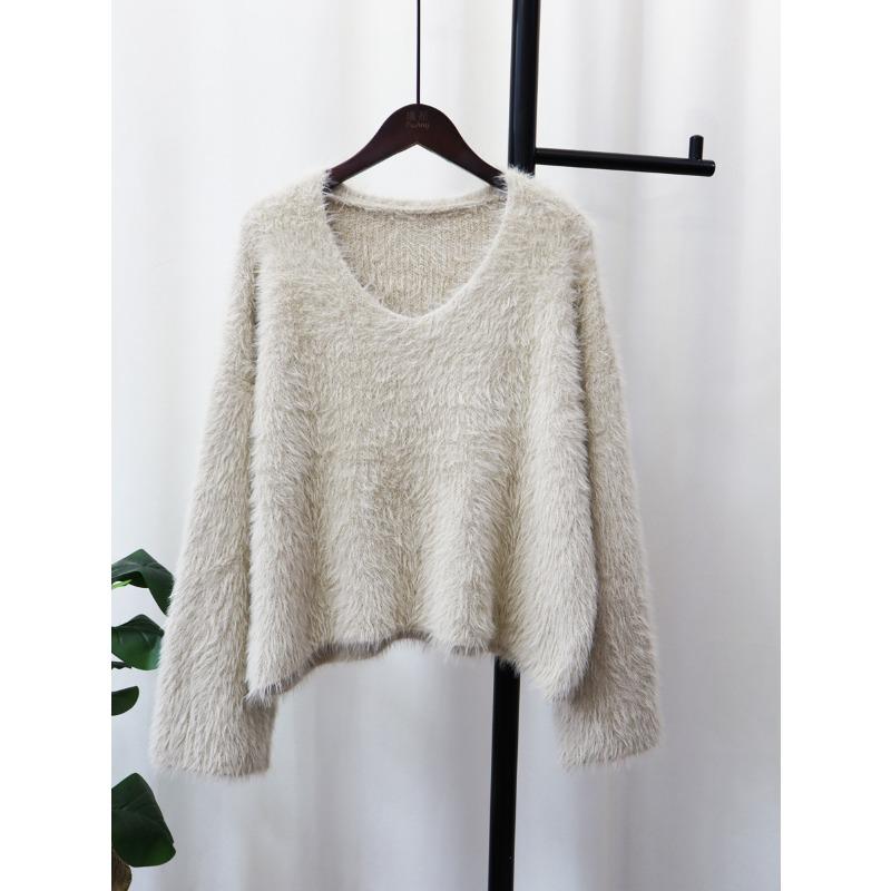 Imitation Mink Fleece Sweater Pullover Women's Autumn and Winter New Gentle Wind Soft Waxy Loose Short Knitted Sweater Top