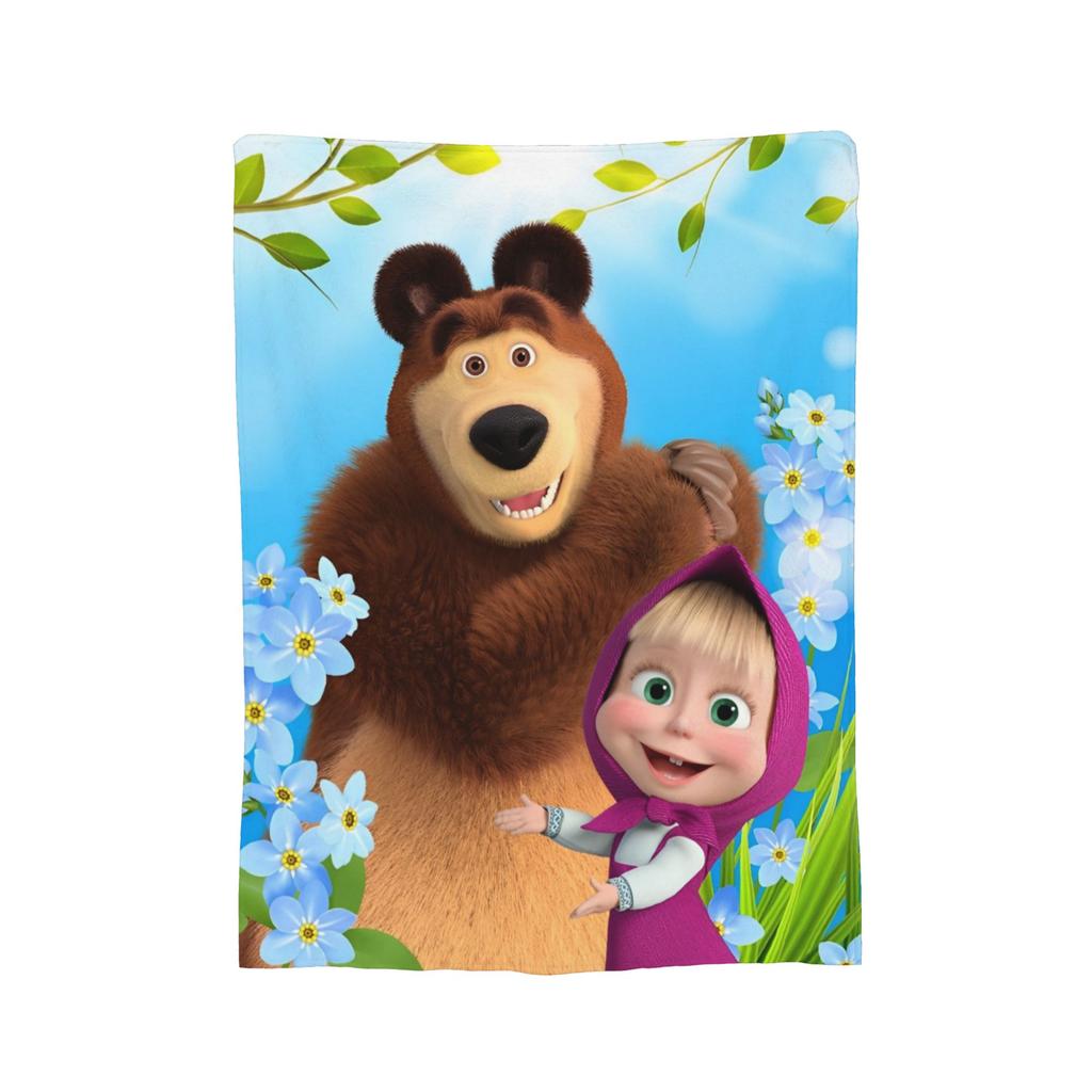 Cute Cartoon M-Masha And Bear Fleece Throw Blanket Blanket for Home Outdoor Soft Bedroom Quilt,