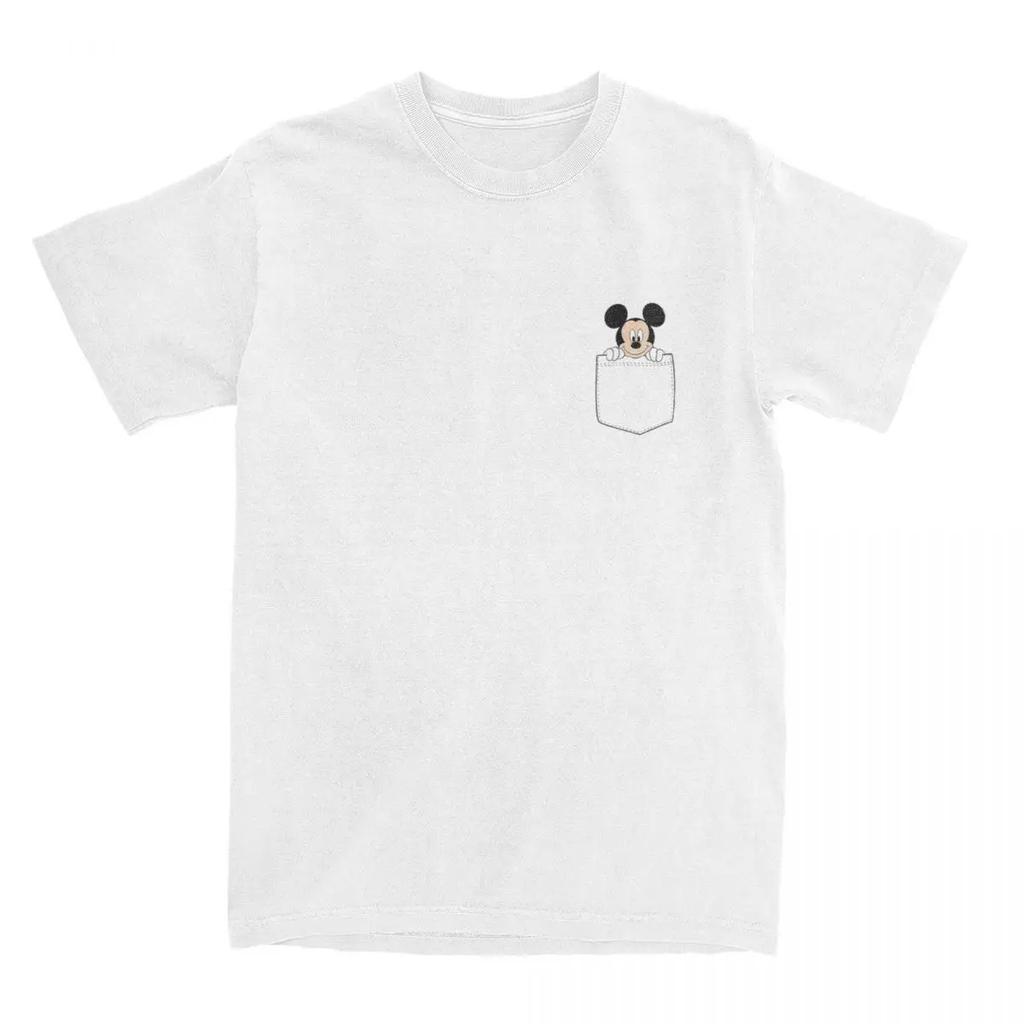 Mickey Mouse Pocket T-Shirts UnisexCartoon Fashion 100% Cotton Tees Round Neck Short Sleeve T Shirts 4XL 5XL 6XL Clothing