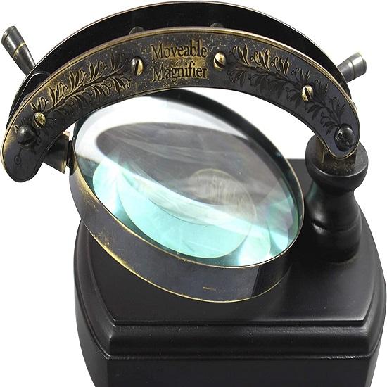 Антикварная настольная лупа Винтажная линза для чтения карт Латунная Складная 22,86 X15,24см Латунь