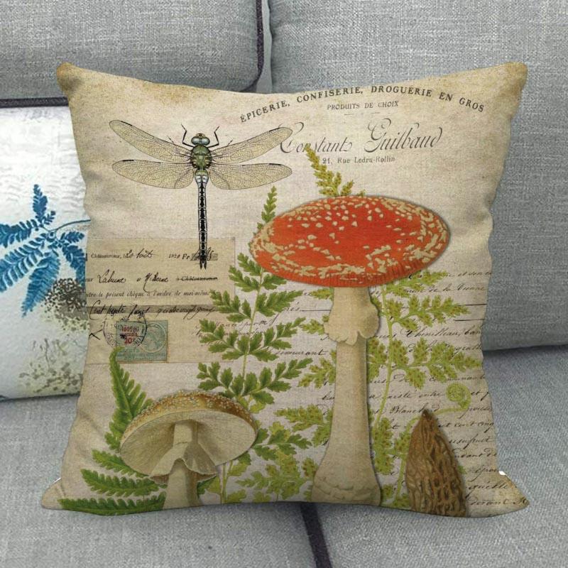45X45см Наволочка с грибным артом Квадратная на молнии Хлопково-льняные наволочки Спальня Дом Офис Декоративная наволочка WJY12.25