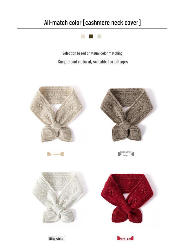 2024 Autumn/Winter Women's Bow Tie Twisted Flower Cashmere Knit Scarf