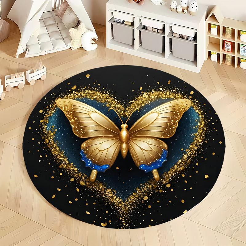 Luxurious Golden Butterfly Round Carpet for Elegant Decor round carpet for home sofa bedroom, gift