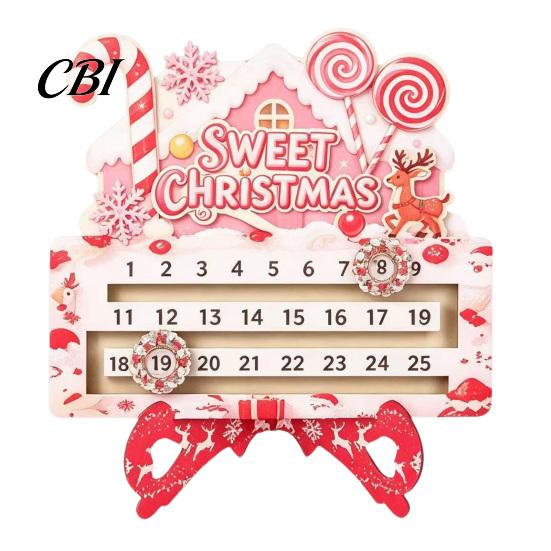 Christmas Countdown Box Calendar, 25 Days Until Advent Vintage Holiday Home Decoration Farmhouse Wooden Table Sign for Indoor Decor Eve Calendar