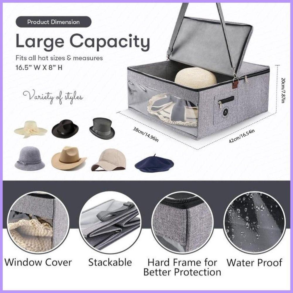 Dustproof Zipper Hat Storage Case with Carrying Handles Cap Organizer for Women Closet