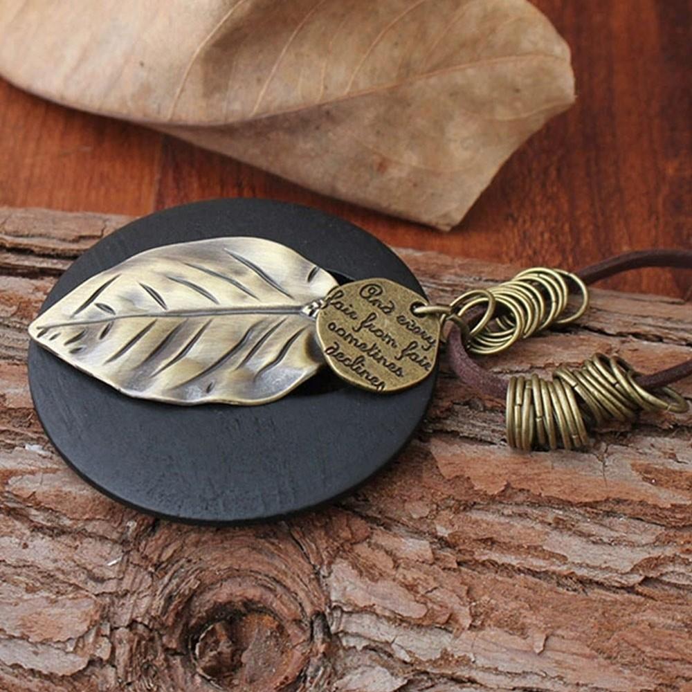 Leaves Sweater Chain Leather Chain Clothing Pendant Vintage Sweater Necklace for Women Men