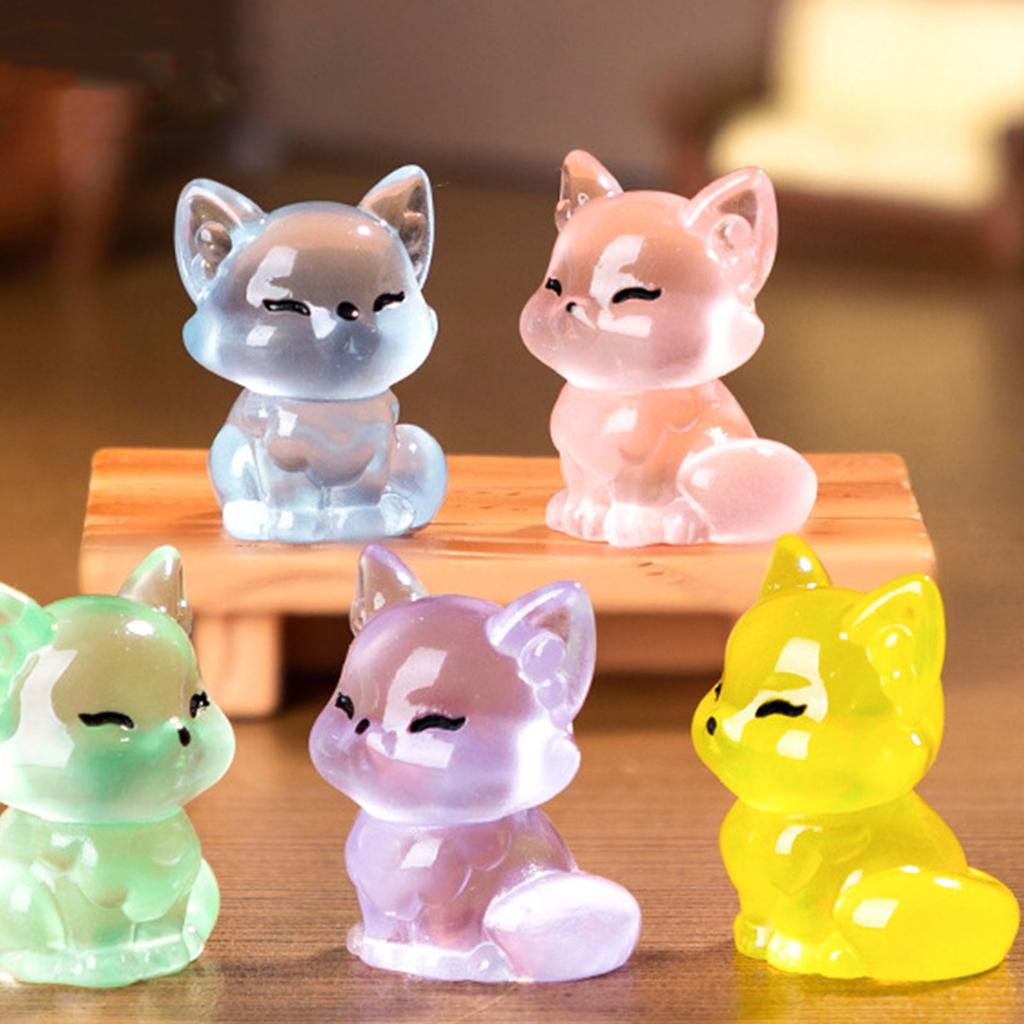 Набор из 6 светящихся миниатюрных фигурок лисиц, украшения для декора стола или салона автомобиля, для офиса или спальни