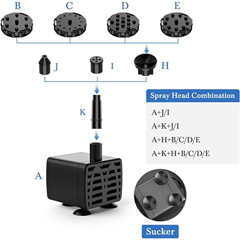 2.5W Solar Fountain Pump with 6Nozzles and 4ft Water Pipe Solar Powered Pump for Bird Bath Pond Garden Tool