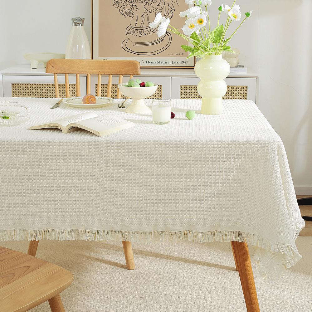 Waffle tablecloth cotton yarn fringed small fresh atmosphere decorative cloth dining table fabric tablecloth coffee table tablecloth