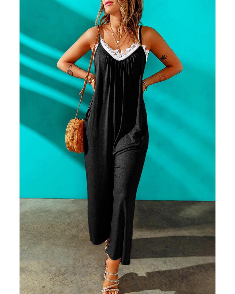 Azura Exchange Комбинезон с широкими штанинами и карманами на тонких бретельках