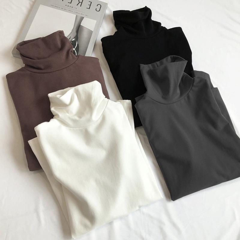 Women's Slim Fit High Collar Velvet Long-Sleeve T-Shirt for Autumn/Winter 2024
