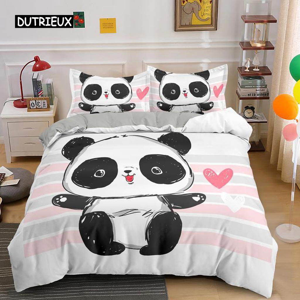 Комплект постельного белья с рисунком панды для мальчиков и девочек, для детей и подростков, мягкий комплект постельного белья из микрофибры с изображением панды в виде животных, двуспальная кровать размера Queen King Size
